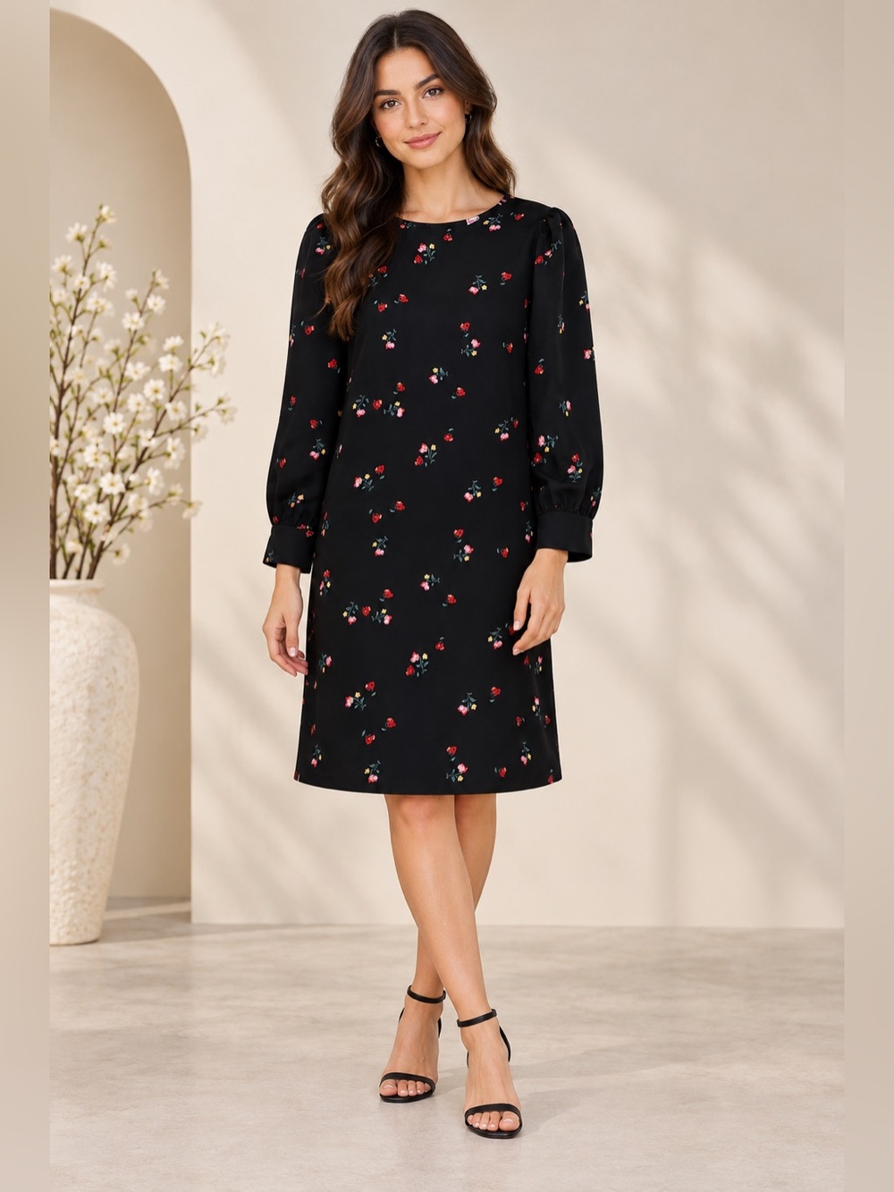 Old Navy Black Floral Long Sleeve Dress Women’s XS